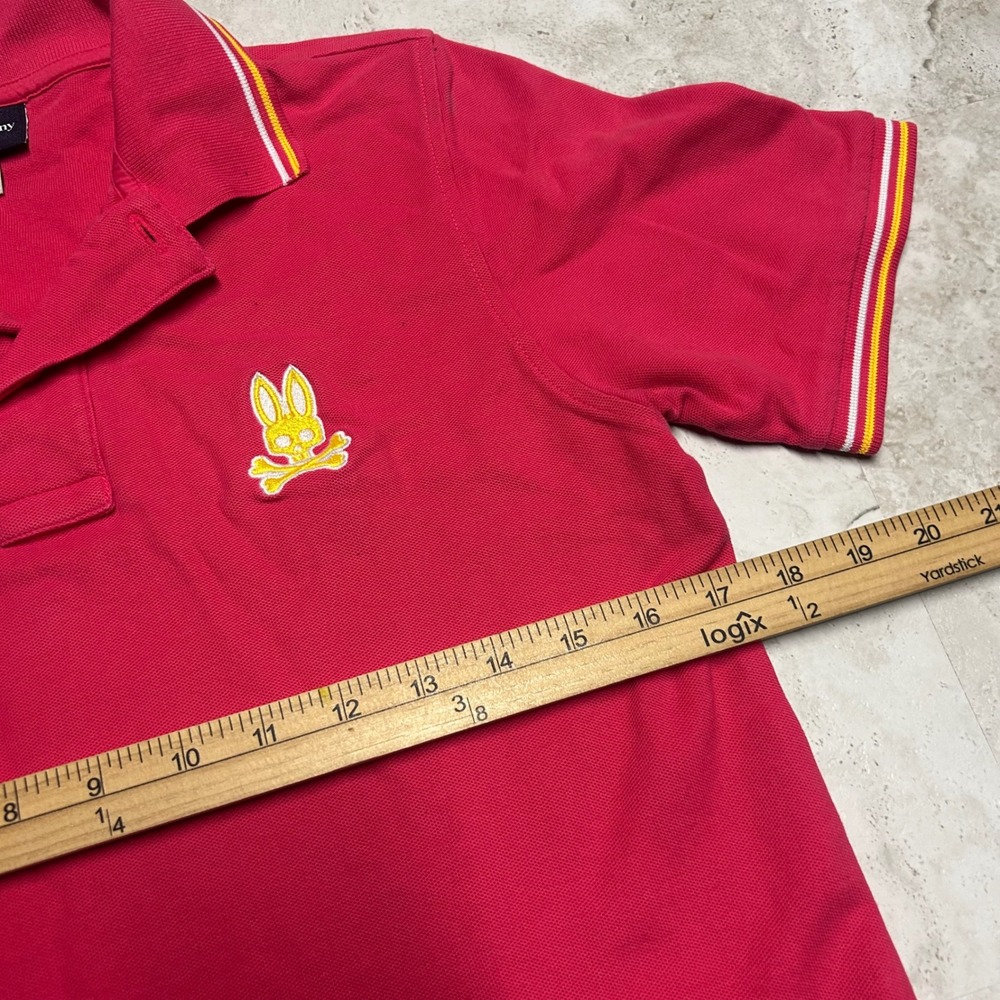 Psycho Bunny Polo Red Mens Size 3 Short Sleeve Pique Cotton Embroidered Logo - Picture 4 of 6